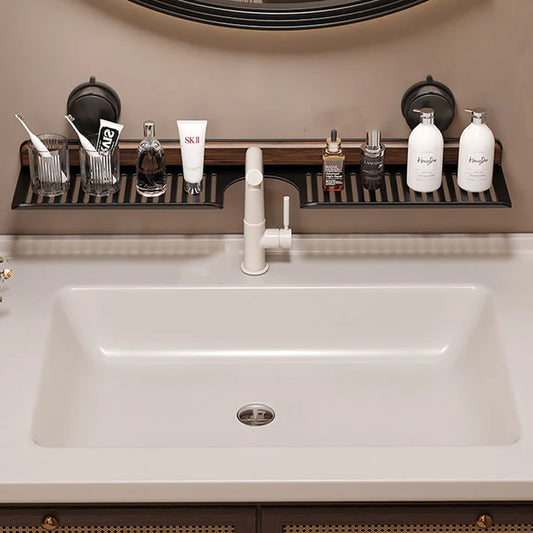 No-Drill Walnut Aluminum Faucet Rack: Hollow Drainage & Heavy-Duty