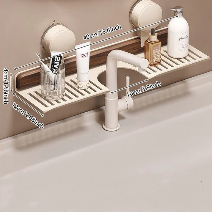 No-Drill Walnut Aluminum Faucet Rack: Hollow Drainage & Heavy-Duty