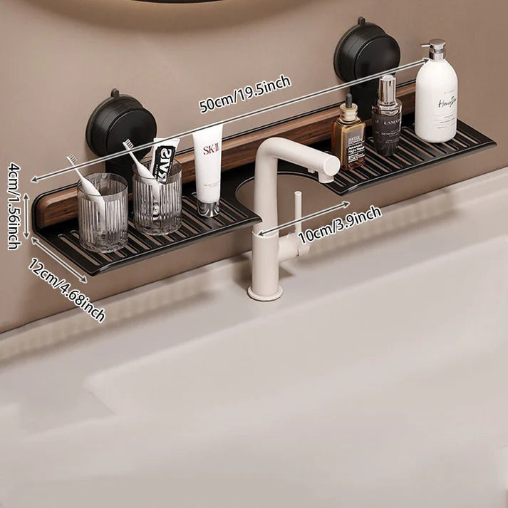 No-Drill Walnut Aluminum Faucet Rack: Hollow Drainage & Heavy-Duty