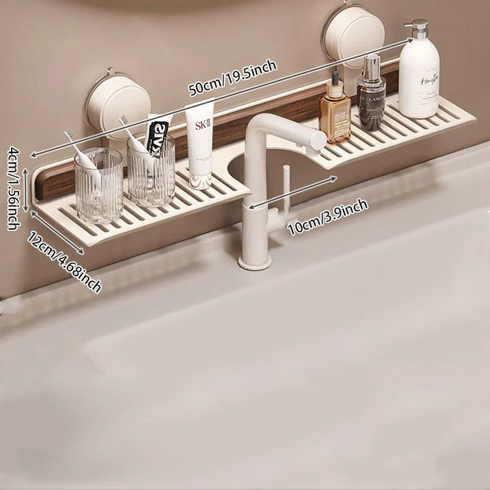 No-Drill Walnut Aluminum Faucet Rack: Hollow Drainage & Heavy-Duty