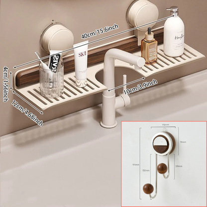 No-Drill Walnut Aluminum Faucet Rack: Hollow Drainage & Heavy-Duty